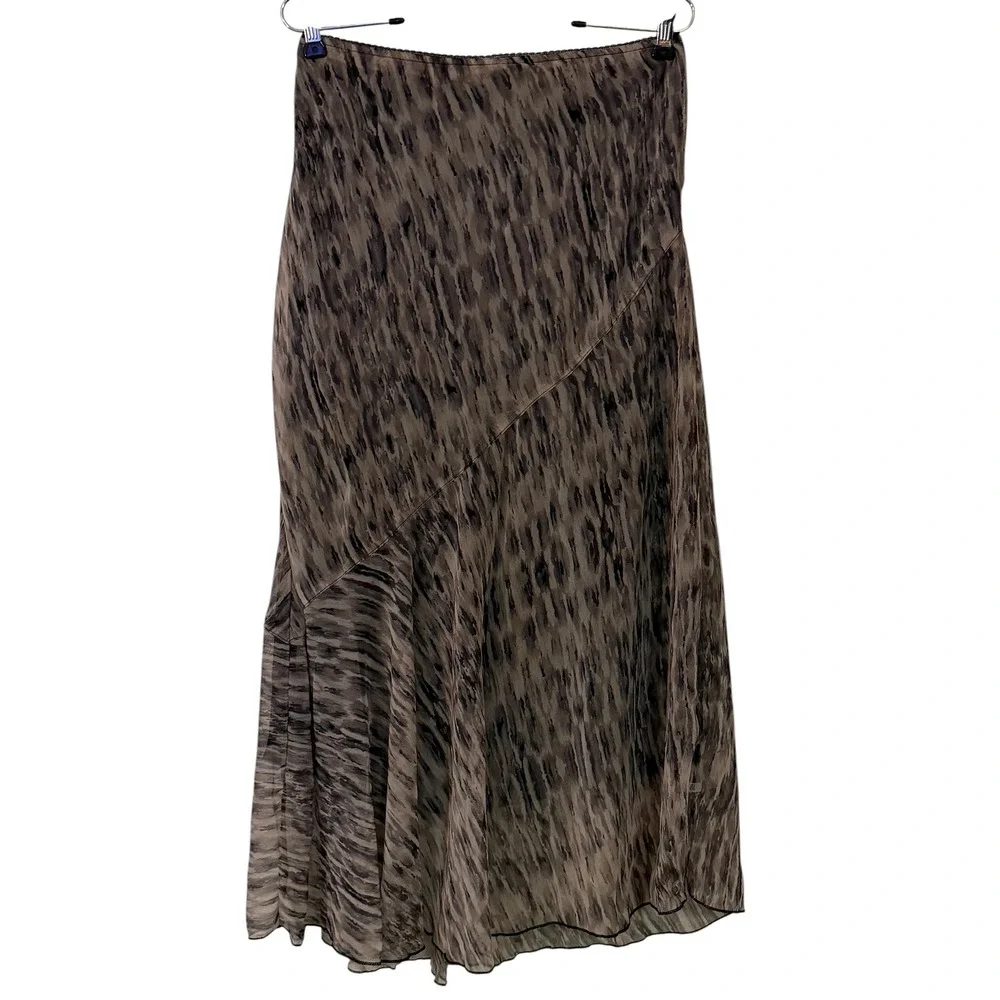 Metrowear Gray Tan Abstract Ikat Pullon Layered Midi Skirt Fairy Grunge Y2K M